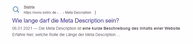 Meta Beschreibung von Sistrix